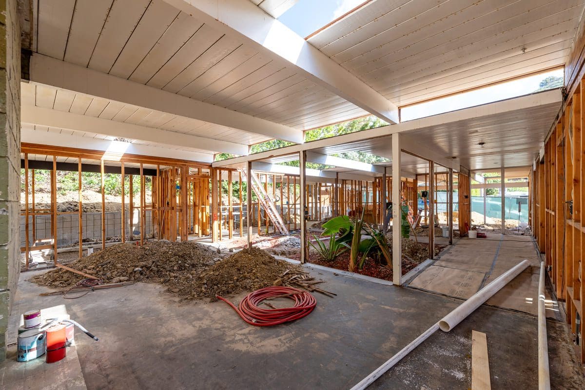 Construction of Mid Century Modern Eichler remodel in Thousand Oaks by JRP Design and Remodel